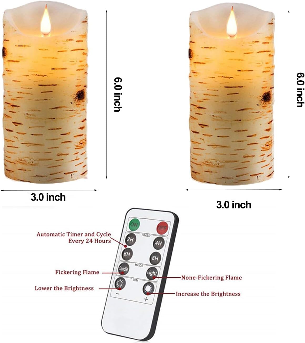 Flameless Battery Operated LED Candles 3D Wick with10key Button Remote Control 24-Hour Timer Set of 2 Electric Flickering Pillar Real Wax，Wedding, Party, Christmas and Home Decoration