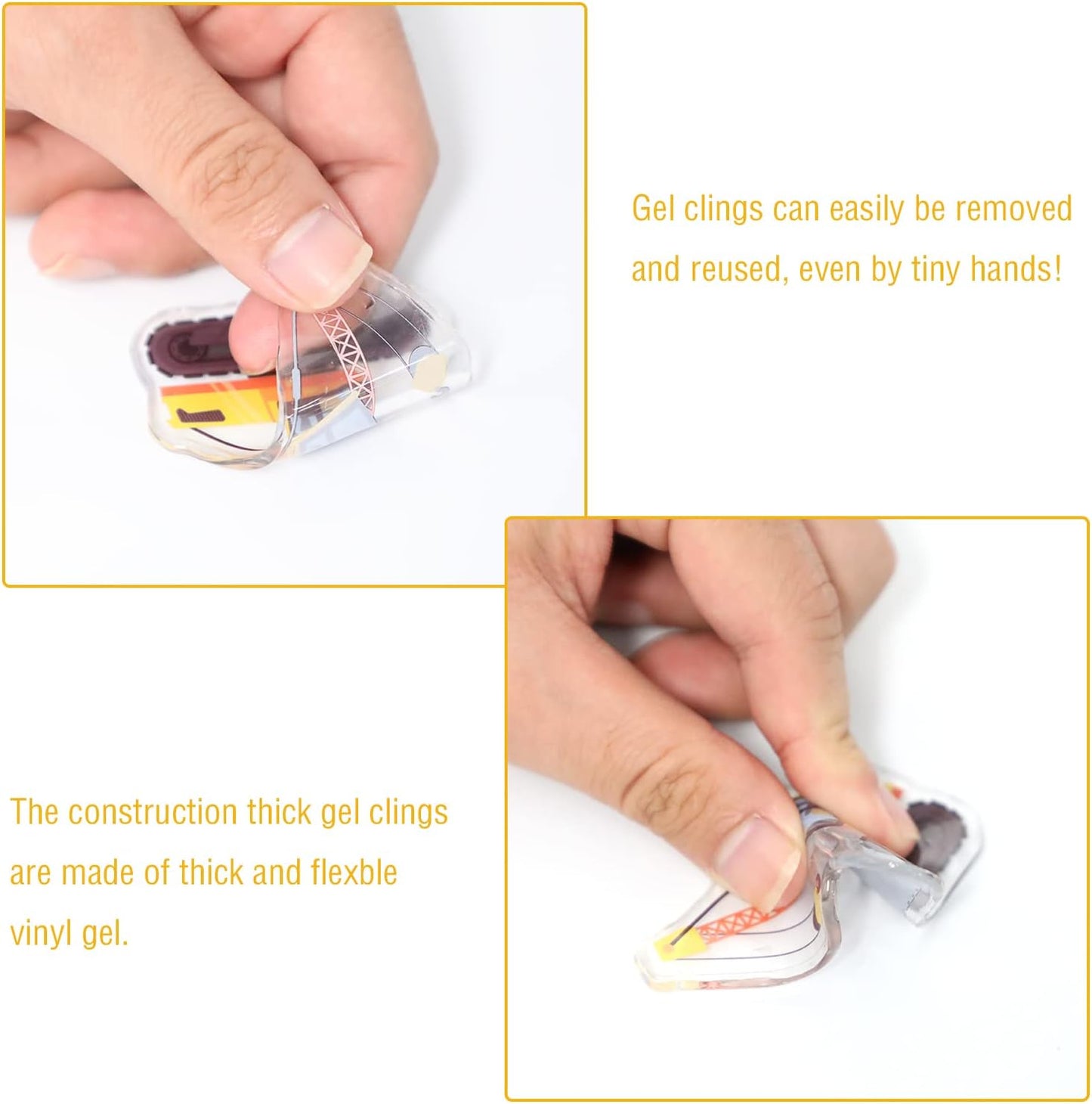 Tevxj Construction Vinyl Gel Clings, 20 Pcs Yellow & Black Transportation Stickers for Kids, Reusable Wall & Window Decor, Airplane, Truck Decals, Party Supplies