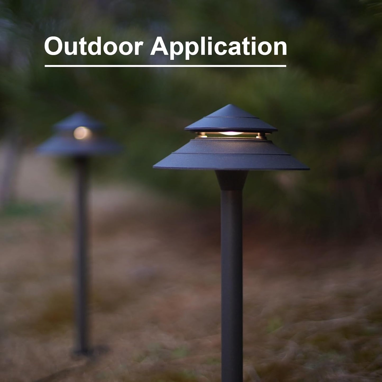 GOODSMANN Pathway Lights 3W LED 2PK Outdoor Low Voltage Landscape Lighting 180 Lumen Hardwired 2 Tier Pagoda Path Lights 3000K Warm White Metal 12V Electric Sidewalk Walkway Light with Connectors