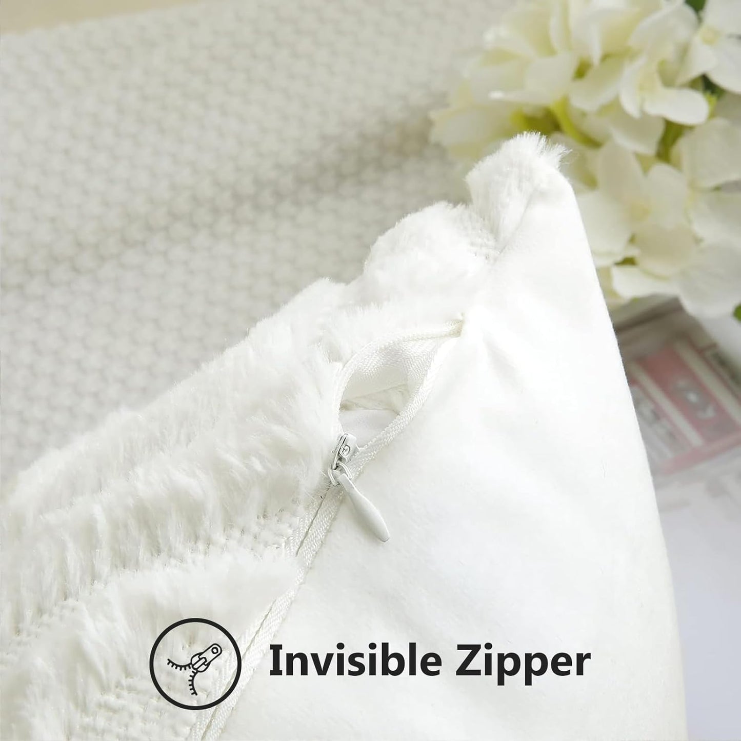 decorUhome Throw Pillow Covers 16x16 Inch Set of 2, Soft Plush Decorative Faux Fur Cream Beige Solid Couch Pillow Covers, Accent Farmhouse Neutral Square Euro Pillow Cases for Sofa Bed Living Room