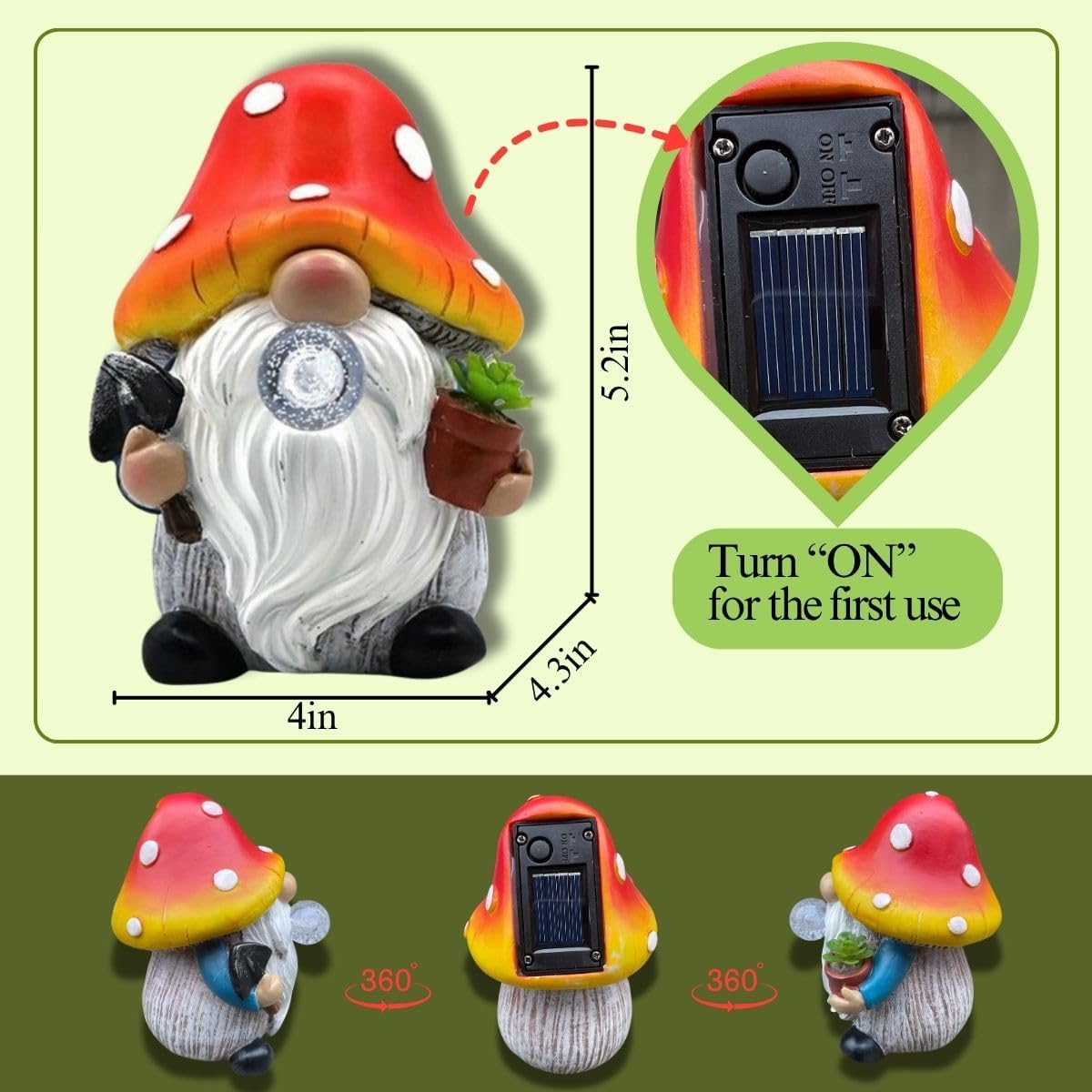 Solar Mushroom Gnomes Garden Statues Outdoor Decor with Night Glow,Cute Fairy Garden Statues for Yard,Pathway,Lawn Art Ornamen,Spring,Easter,Birthday Christmas Women Mom Gift Idea (Red)