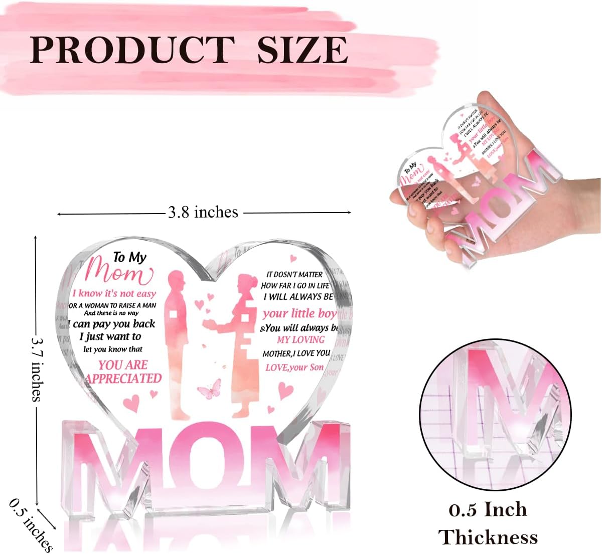 Mothers Day Gifts Best Mom Gifts -Gifts for Mom from Daughter Son - Best Mom Ever Gifts Unique Mother Birthday Acrylic Heart-Shaped Plaque Desk Decorations Present for Mom Christmas Anniversary