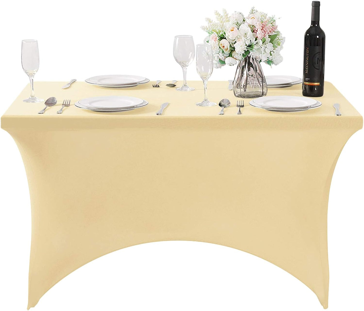 SuperO 2Pack Waterproof Spandex Table Cover for 4FT Table Universal Fitted Stretch Tablecloth for Party, Banquet, Wedding and Events-Champagne