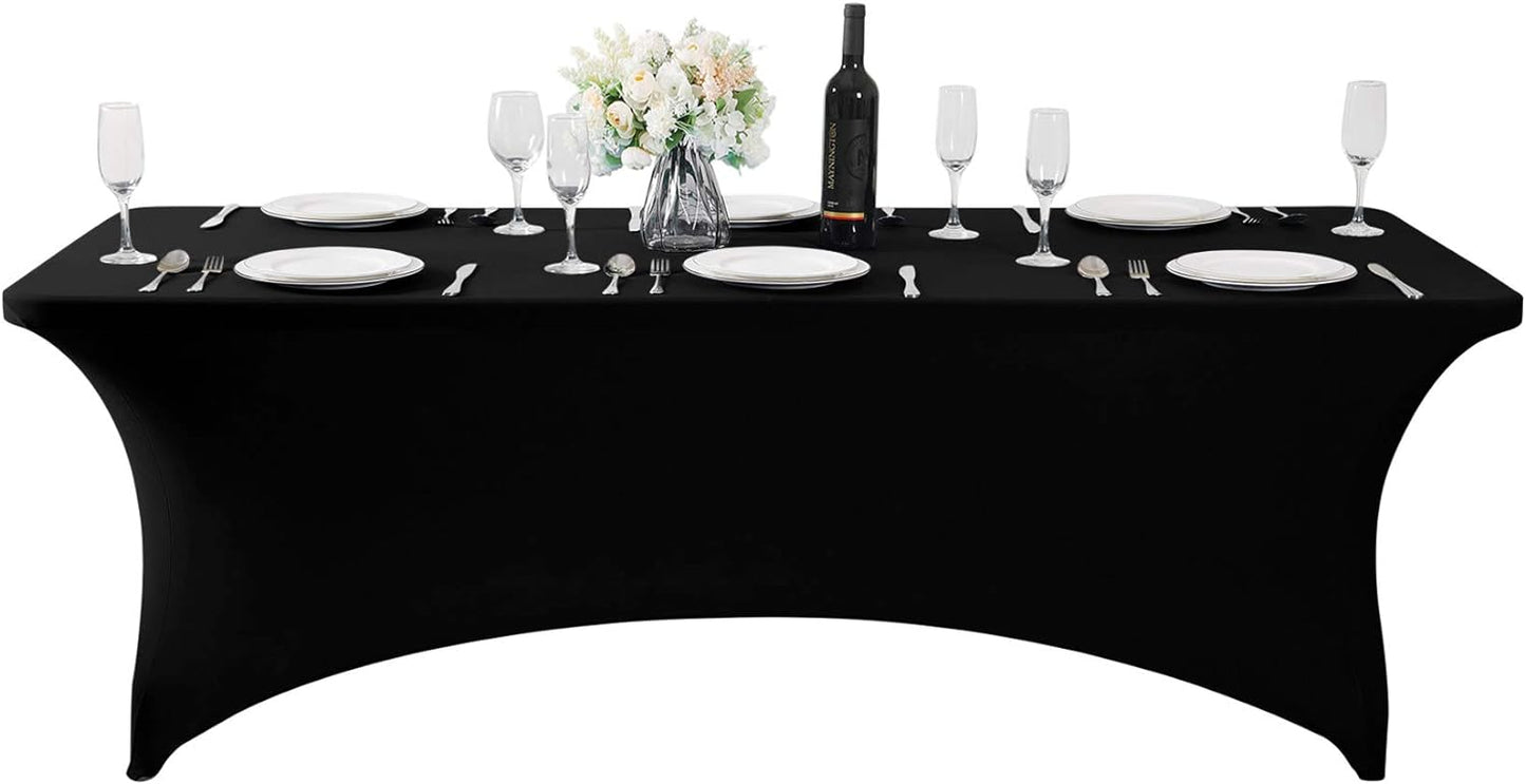 2Pack Spandex Table Cover for 6Ft or 4fT or 8ft Table Universal Fitted Stretch Tablecloth for Party, Banquet, Wedding and Events-Black