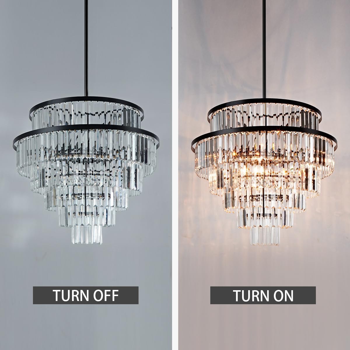 Luxury 6-Tier Round K9 Crystal Chandelier, Black Finish 26 Inch Diam Ceiling Light, Classic Elegant Chandelier with Crystal Piece, Lighting Fixture for Hallway, Bedroom, Living Room