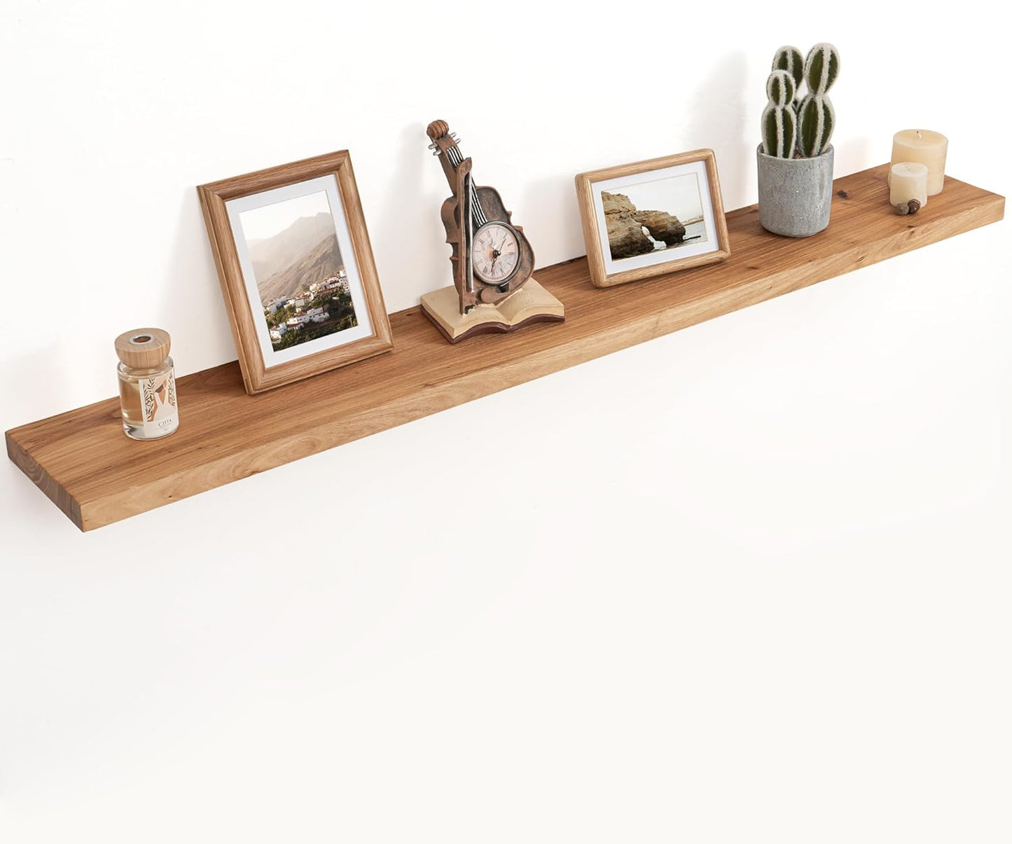 Floating Shelves for Wall Decor, 8" Deep Rustic Solid Elm Wood Floating Shelves Wall Mounted, Wall Shelves with Invisible Bracket for Living Room Bathroom Bedroom Kitchen, 55 Inch Set of 1, Natural