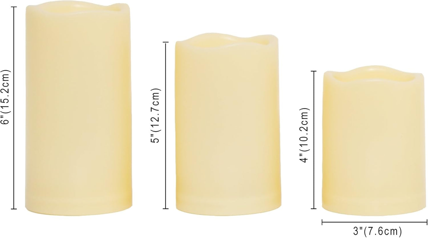 CANDLE CHOICE Waterproof Outdoor Battery Operated Flameless Candles with Remote Timer Plastic Realistic Flickering Fake Electric LED Pillars for Lantern Garden Wedding Christmas Decorations 3 Pack
