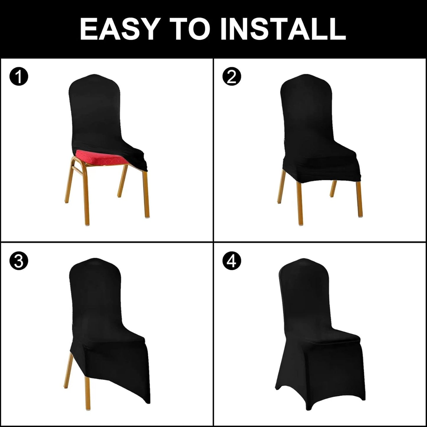 SUPERO Waterproof Polyester Spandex Chair Cover (100PCS, Black) - Stretch Dining Chair Covers, Protector for Party, Banquet, Wedding Event, Hotel, Indoor/Outdoor Use