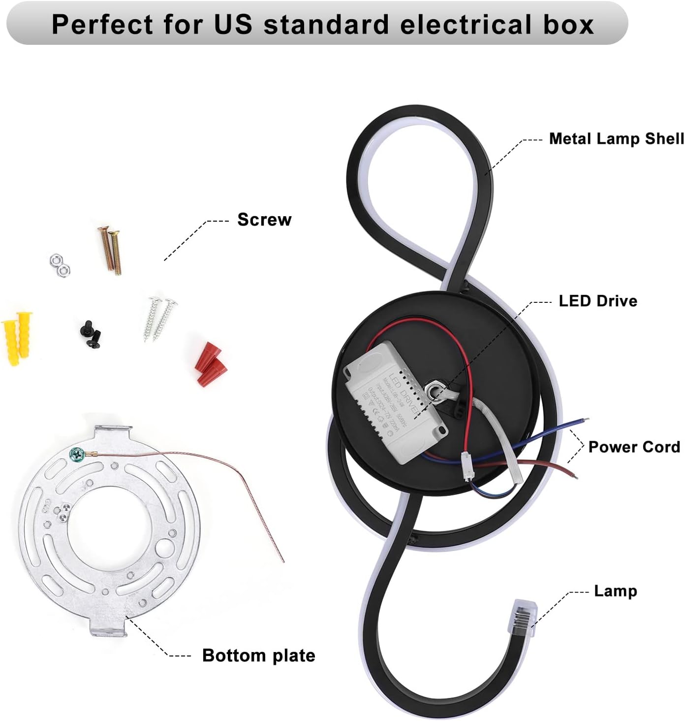 XEYOU 22W Modern Wall Sconce Lighting Indoor LED Creative Wall Light Fixture Music Symbol Art Decoration Wall Lamp for Living Room Bedroom Stair Corridor, Black 3000K