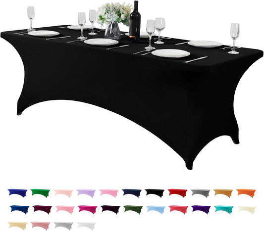 Spandex Table Cover for 8FT or 4ft or 6ft Table Universal Fitted Stretch Tablecloth for Party, Banquet, Wedding and Events-Black