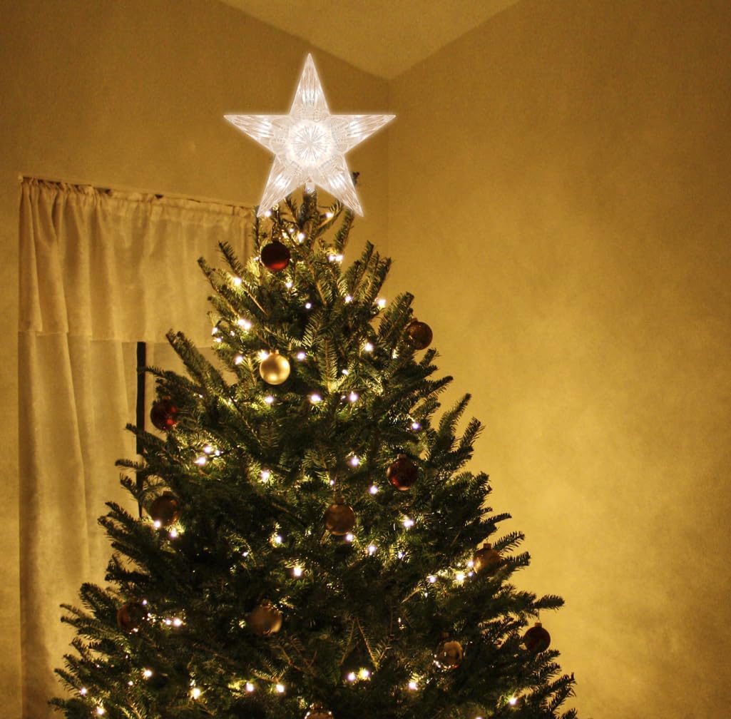 Christmas Tree Topper Star with 10 Clear Lights Star Topper for Christmas Tree Decorations