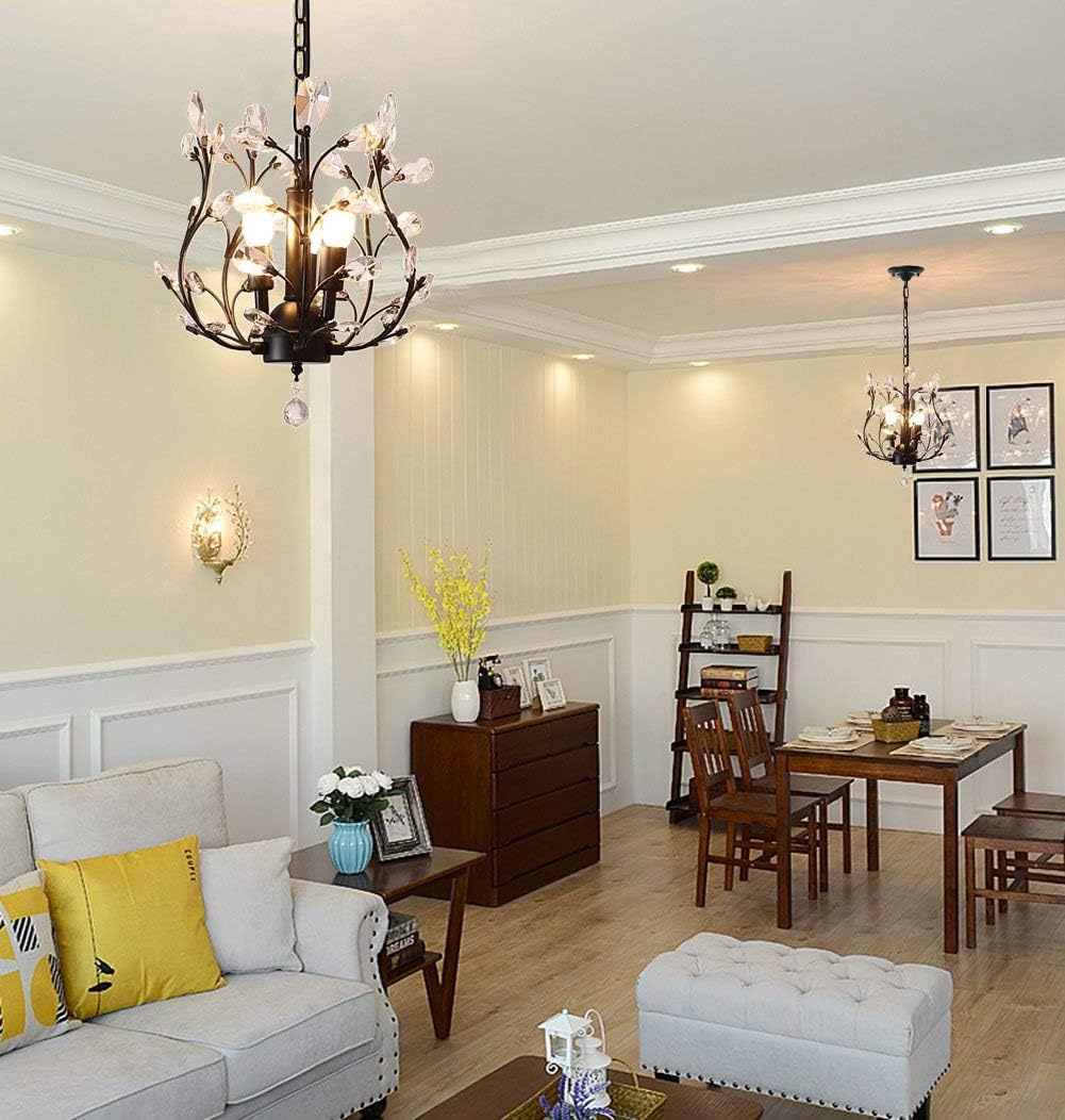 Ganeed Vintage K9 Clear Crystal Chandeliers,Ceiling Lighting,Pendant Lighting Flush Mounted Fixture with 3 Light for Living Room Dinning Room Restaurant Porch Hallway (Black)