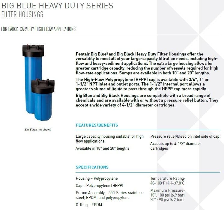 Pentair Pentek Big Blue Filter Housing Bundle with Water Filter Cartridge | Heavy Duty Whole House Filtration