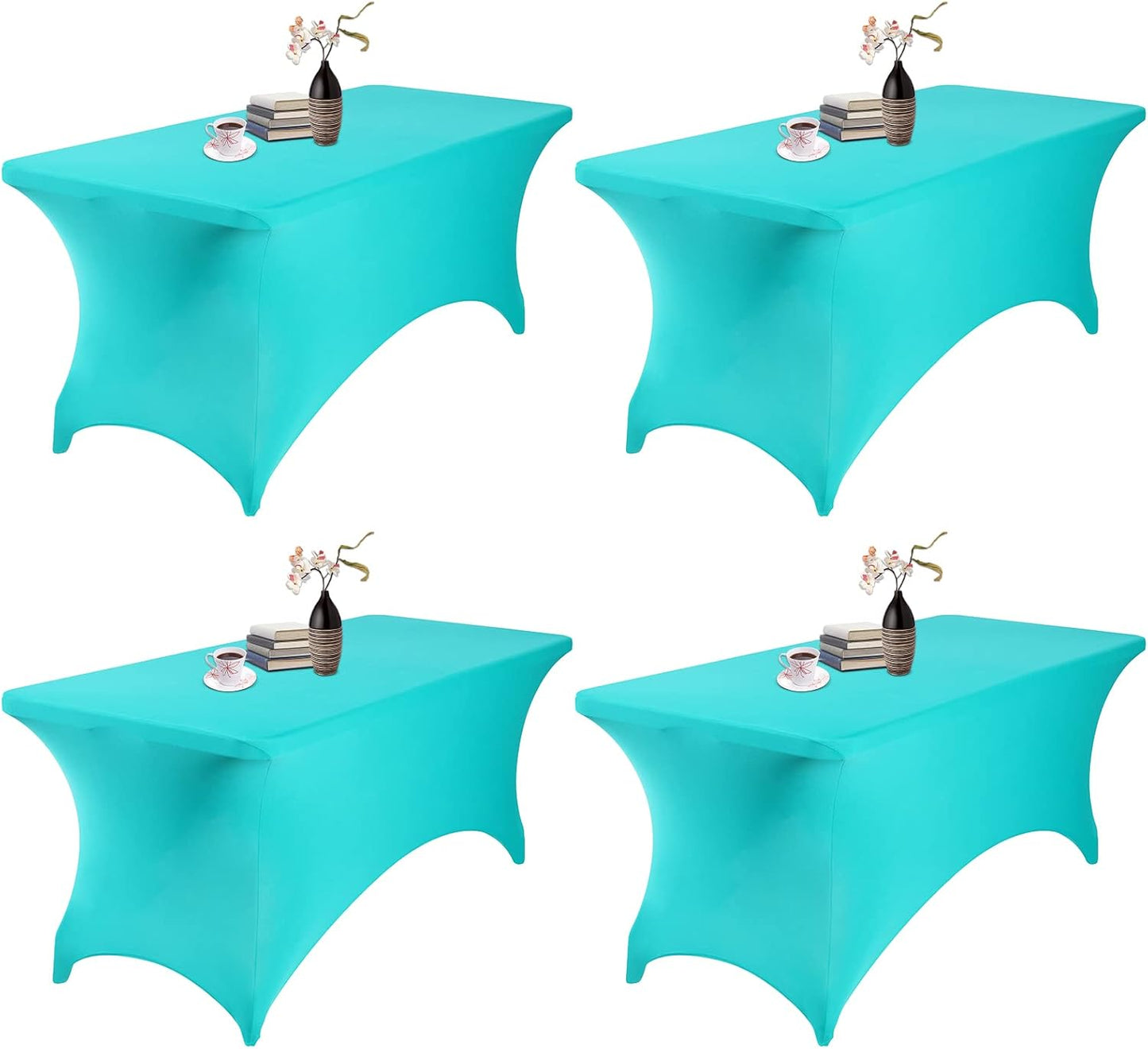 4Pack Spandex Waterproof Table Covers 6ft，Spandex 6ft Waterproof Table Cover for Party,Wedding, Banquet, and Events(Turquoise)