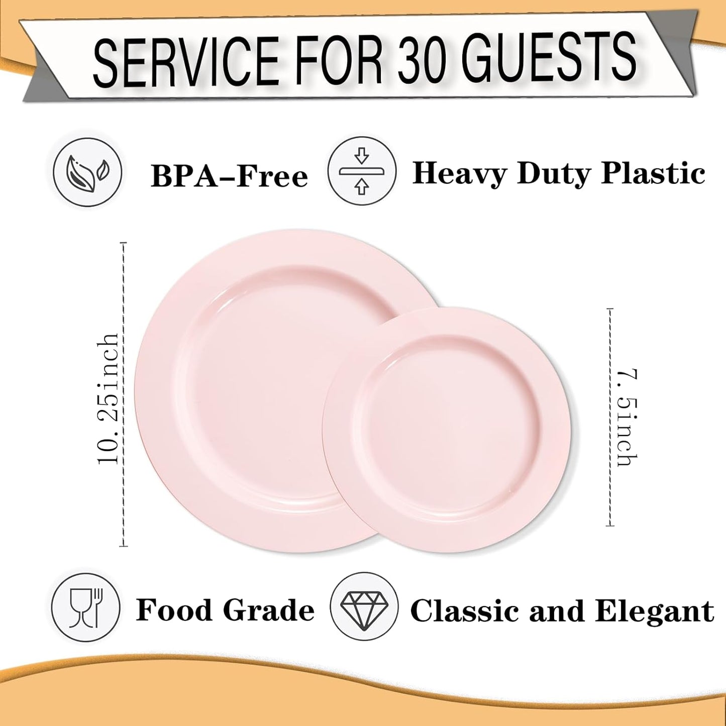 FLOWERCAT 60PCS Pink Plastic Plates - Heavy Duty Pink Plates Disposable for Party/Mother's Day/Wedding - serving 30 guests Include 30PCS 10.25inch & 30PCS 7.5inch