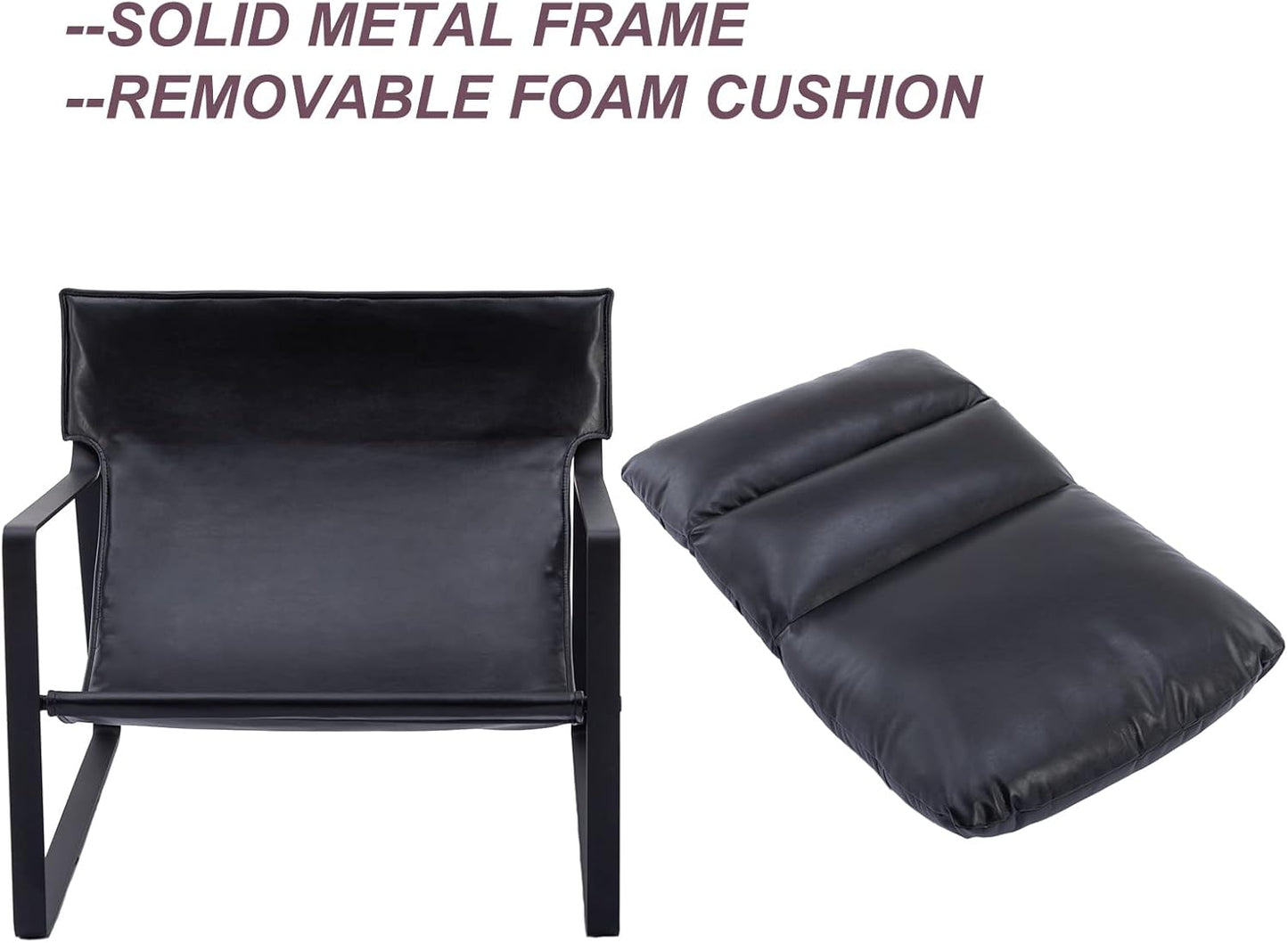 DUOMAY Mid-Century Accent Chair Armchair Set of 2, Comfy PU Leather Leisure Chair Lazy Chair with Metal Leg for Living Room Bedroom Office Apartment, Black
