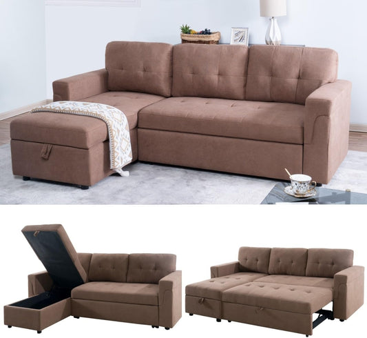 Naomi Home Transform Any Space: Sleeper Sectional Sofa with Convertible Sofa Bed & Inviting Chaise. Find Tranquil Comfort with Stress-Relieving Design & Durable Cushions - Mocha/Velvet