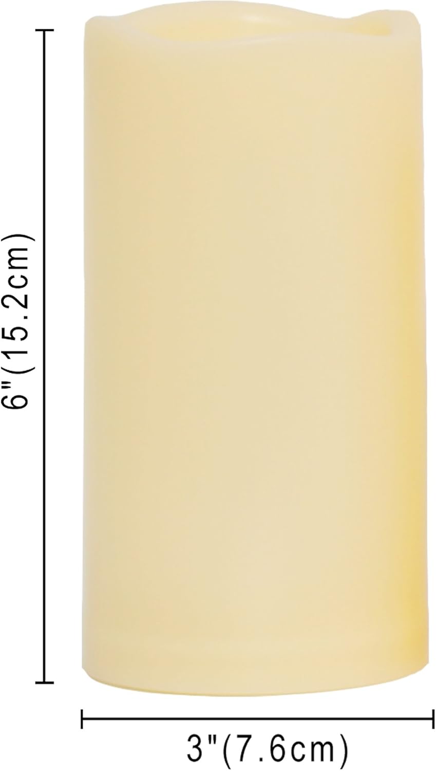 CANDLE CHOICE Waterproof Outdoor Battery Operated Flameless Candles with Remote Timer Plastic Flickering Fake Electric LED Pillars for Lantern Garden Wedding Christmas Decorations 3x6 Inches 2 PCS