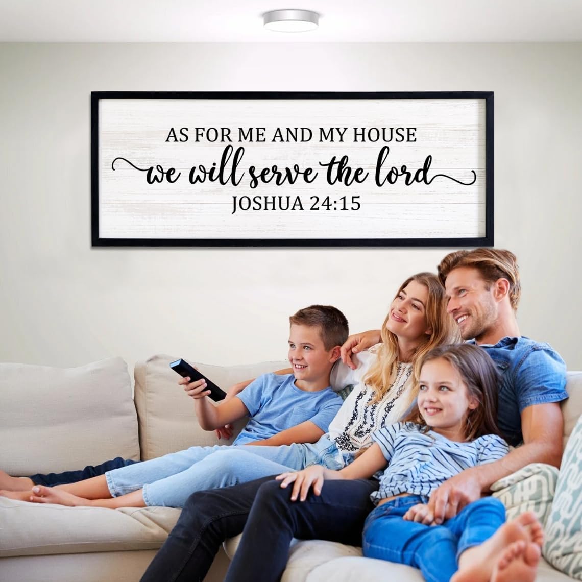 As For Me And My House We Will Serve The Lord Framed Wall Art, 40''×15'' Vintage Positive Religious Rustic Bible Verse for Christian God Jesus Christ Prayer, Horizontal Holy Catholic Scripture Decor
