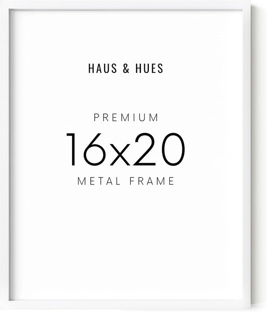 HAUS AND HUES White 16x20 Picture Frame - Modern Aluminum Wall Art Display - Minimalist, Lightweight 16x20 White Frame for Art Prints, Photos, Posters - Ready-to-Hang Vertically & Horizontally