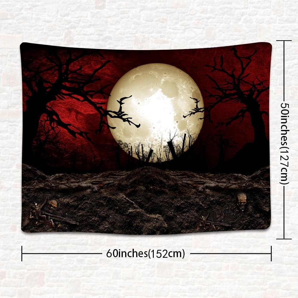 SHRAPHY Moon Tapestry 60x50 Inches Scary Graveyard Tapestry Halloween Scarlet Sky Tapestry for Bedroom Home Decoration GTLSUH1206