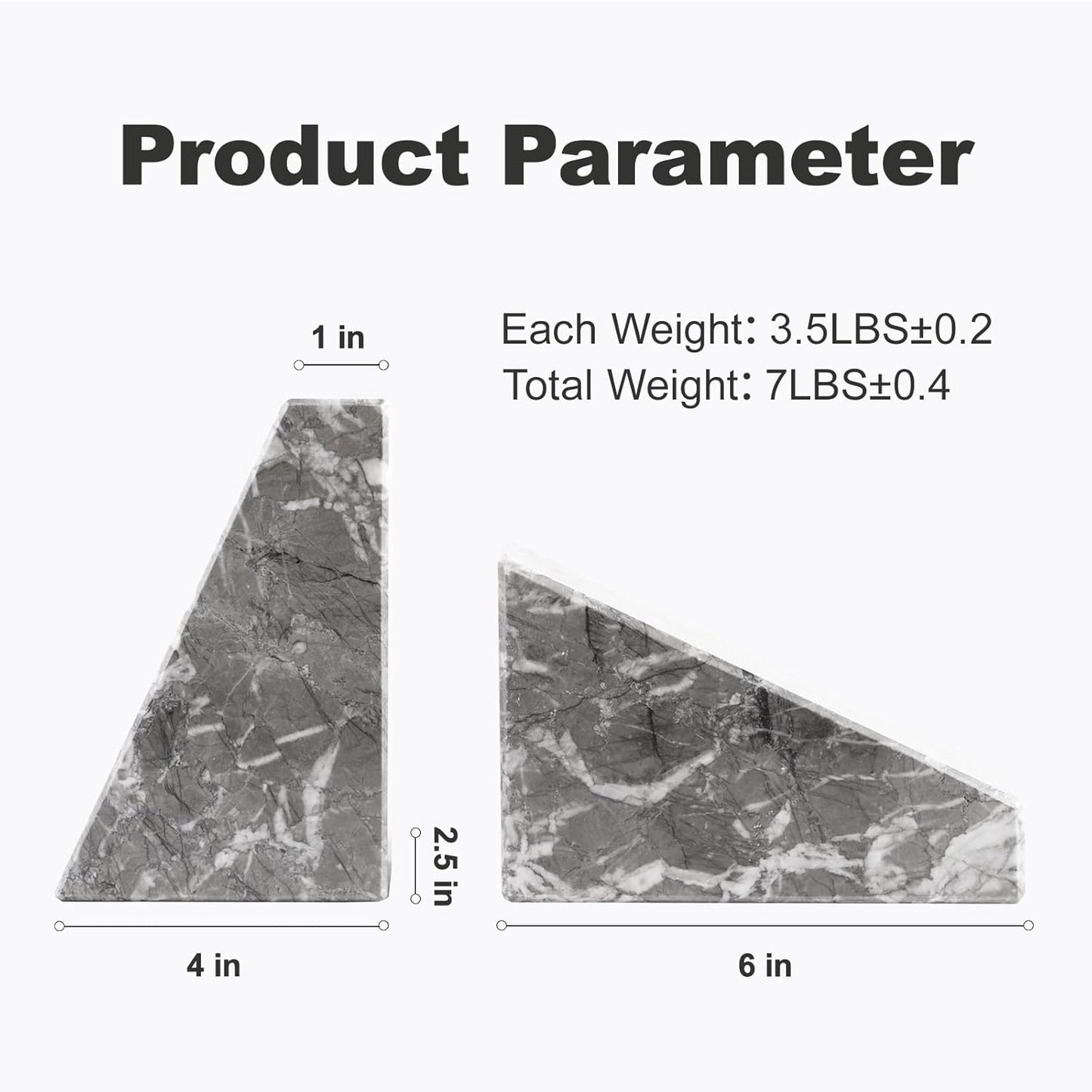 Marble Bookends for Heavy Books, Decorative Bookends for Shelves, Durable and Heavy-Duty Book End for Hardback Book & CDS, Unique Book Stopper & Holder, Gris Lido, Set of 2