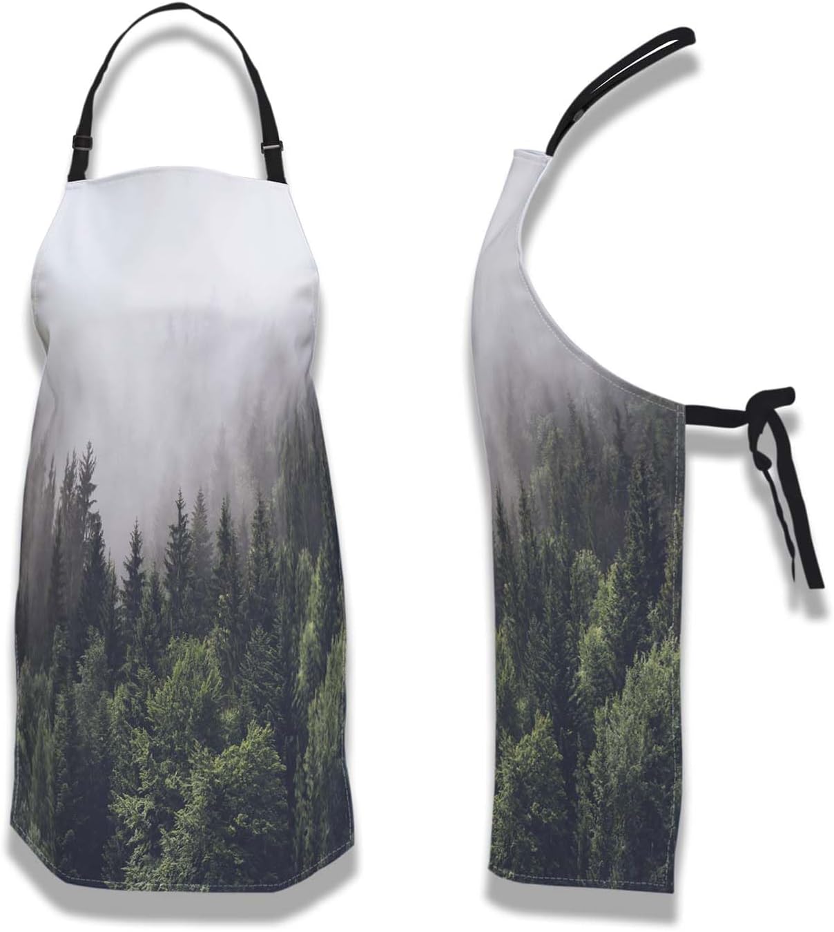 Garden Apron for Men Forested Mountain Slope in Low Lying Cloud Kitchen Aprons for Women for Kitchen Cooking Restaurant BBQ Painting Crafting Gardening 27” (W) x 31” (H), Waterproof Aprons