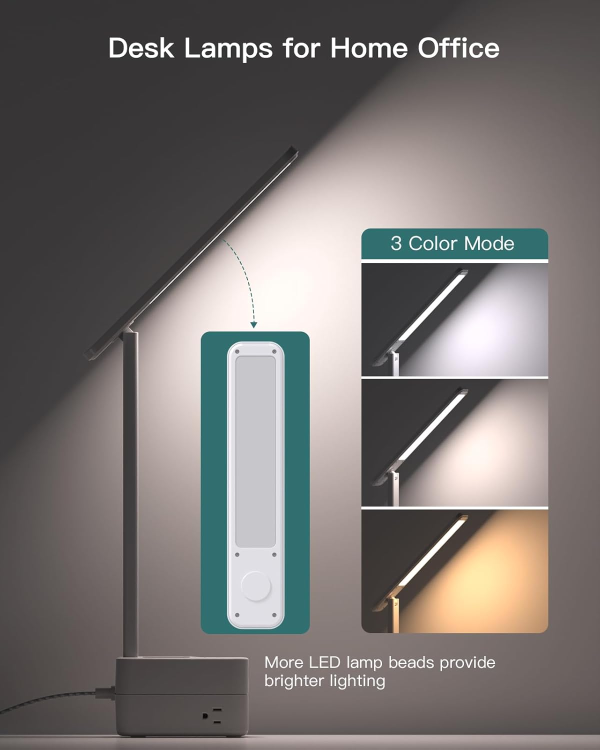 Addtam LED Desk Lamp with Pen Holder, Study Lamps with 3 Outlets 4 USB Charging Ports(2 USBC), 3 Color Modes Desk Light Touch Lamp, Small Desk Lamps for Home Office College Dorm Room Essentials