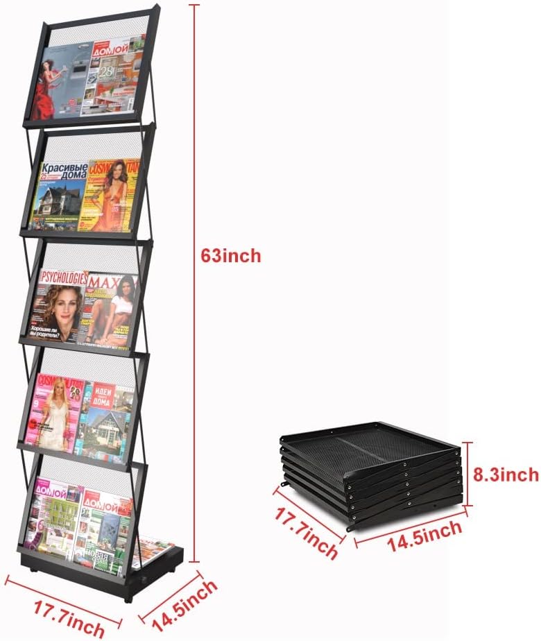 brochure display stand&Foldable Magazine Rack with 5 Pockets for Exhibition and Trade Show (17.7'X14.5'X63')