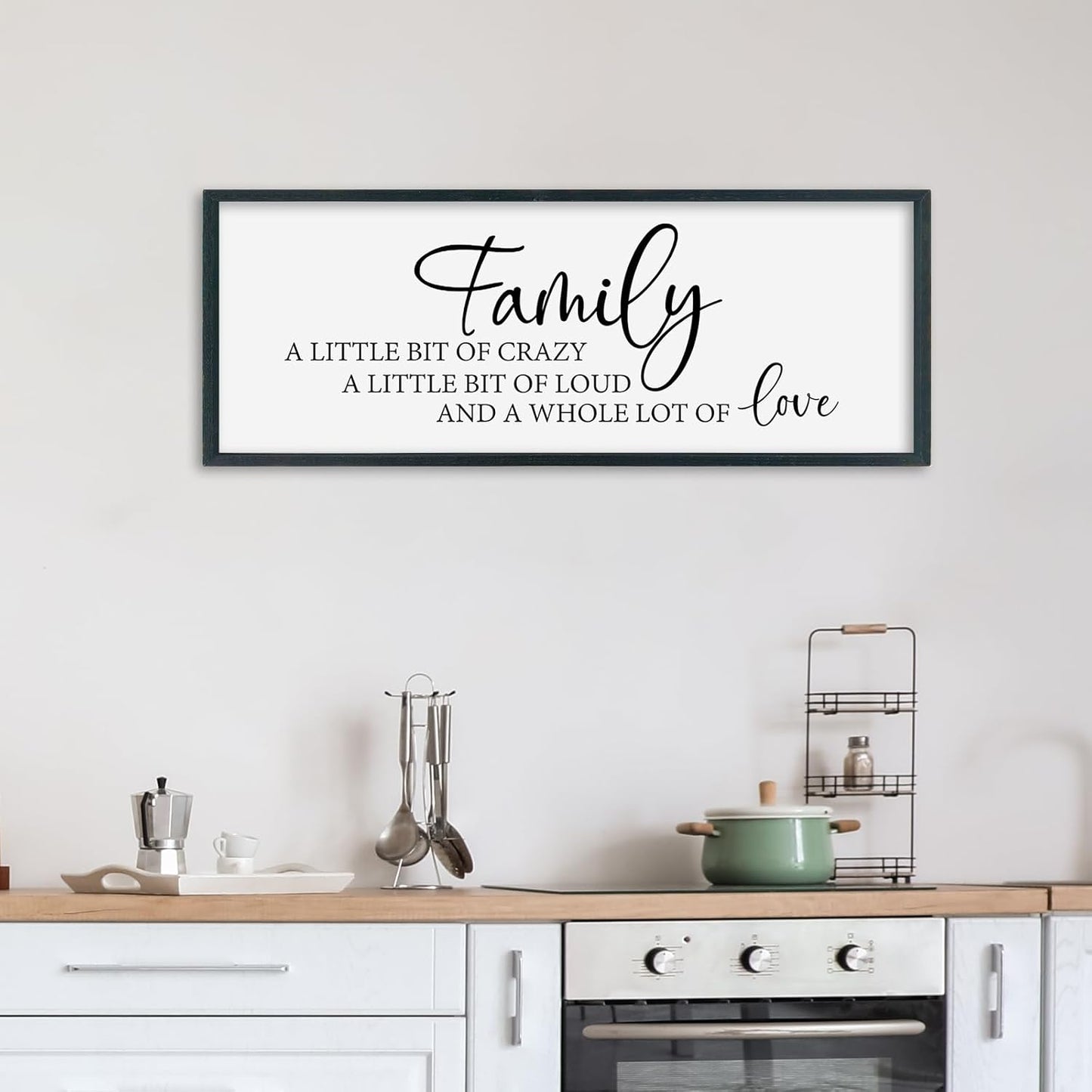 SRSZHIYUE Family A Little Bit Of Crazy Loud Sign Wall Decor Art 40"×15" Large Wood Framed Wall Hanging (Black)