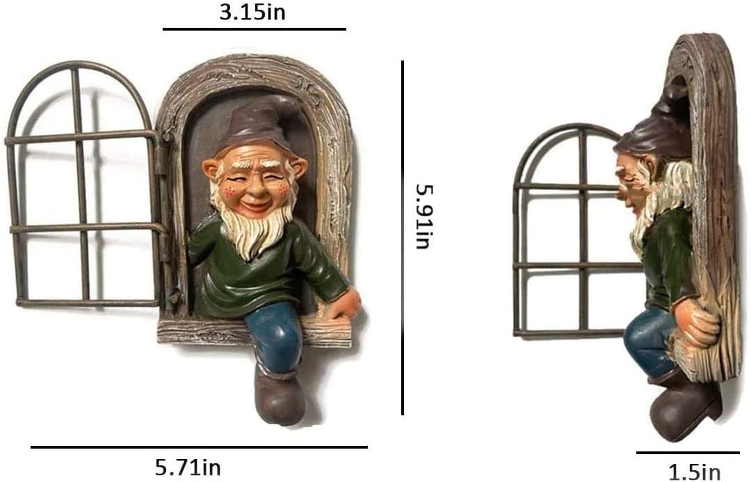 Whimsical Fairy Garden Gnome Statue, Tree Faces Decor Outdoor -5.9 Inch, Funny Garden Tree Decoration,Ideal Patio Yard Lawn Porch Decoration