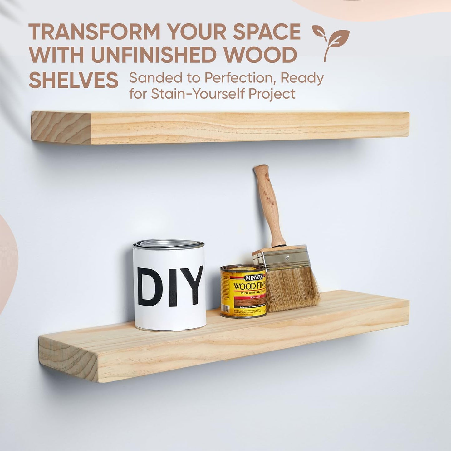 Homeforia 24 inch Natural Floating Shelf, High End Solid Real Wood 24inch Small Floating Shelves for Wall Mounted, Natural Wooden Floating Shelves, Heavy Duty Bracket, 24 X 6.5 X 1.75 in, Set of 3