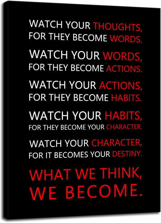 Motivational Wall Art for Office Classroom Watch Your Thoughts Inspirational Canvas Painting Inspiring Quotes Posters Prints Artwork Living Room Home Decor Framed Ready to Hang [30''W x 40''H]