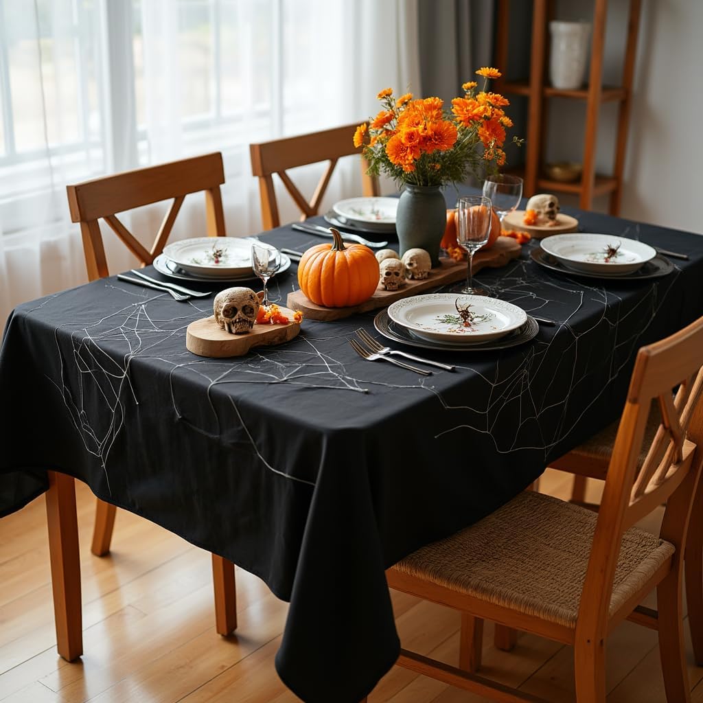 sancua Square Tablecloth - 60 x 60 Inch - Water Resistant Spill Proof Washable Polyester Table Cloth, Decorative Fabric Table Cover for Dining Tables, Buffet Parties and Camping, Black