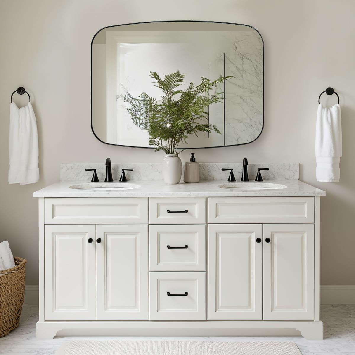 ANDY STAR Black Oblong Mirror, 36x48 Inch Black Oval Mirror for Bathroom with Stainless Steel Metal Frame, Wall Mouned for Bathroom, Living Room, Entryway