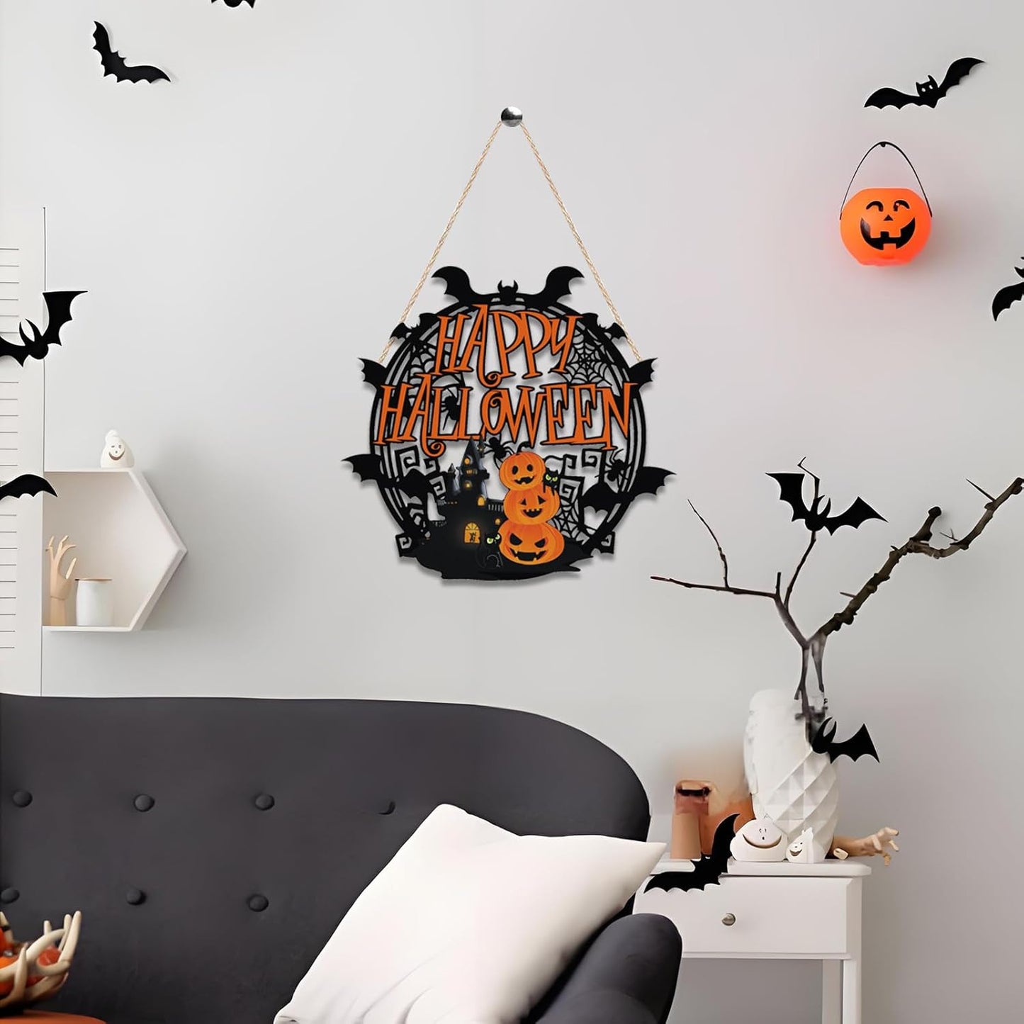 Halloween Indoor Decor Decorations Warm Halloween Decorations for Bedrooms, Halloween Pumpkin Door Sign Decorations, Halloween Pumpkin Decorations Can Hanging Various Indoor and Outdoor Occasions