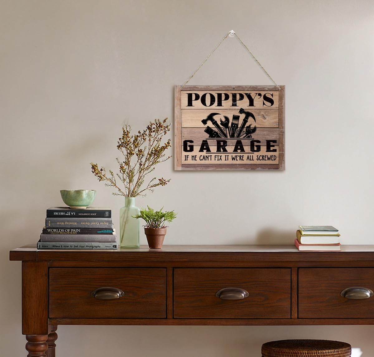 Rustic Sign, Father's Day Gift, Dad's Gift, Grandpa's Gift, Decor Hanging Wood Signs, Printed Wood Wall Art Sign, Poppy's Garage, If He Can't Fix It We're All Screwed, Vintage Sign Gift for Grandpa