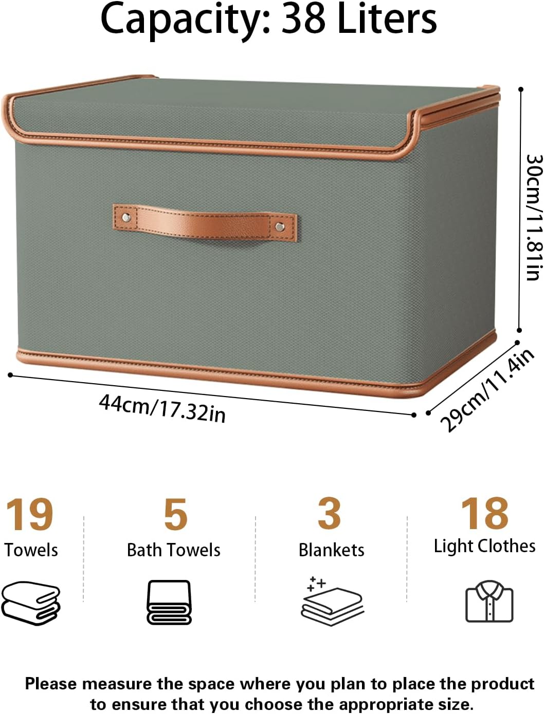 Tuza 4 Pack Storage Bins with Lids, Collapsible Closet Organizer Container, Fabric Organizer Box with Handles, Decorative Storage Boxes with Lids for Organizing Clothes, Blanket, Grey, Large