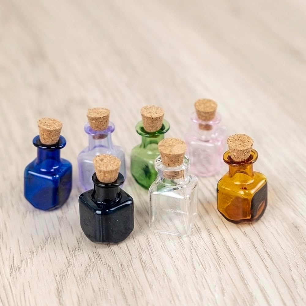 2ml Very Mini Rectangle Glass Color Bottles With Cork Colored Glass Bottles with Cork Stoppers Mix 7 Colors