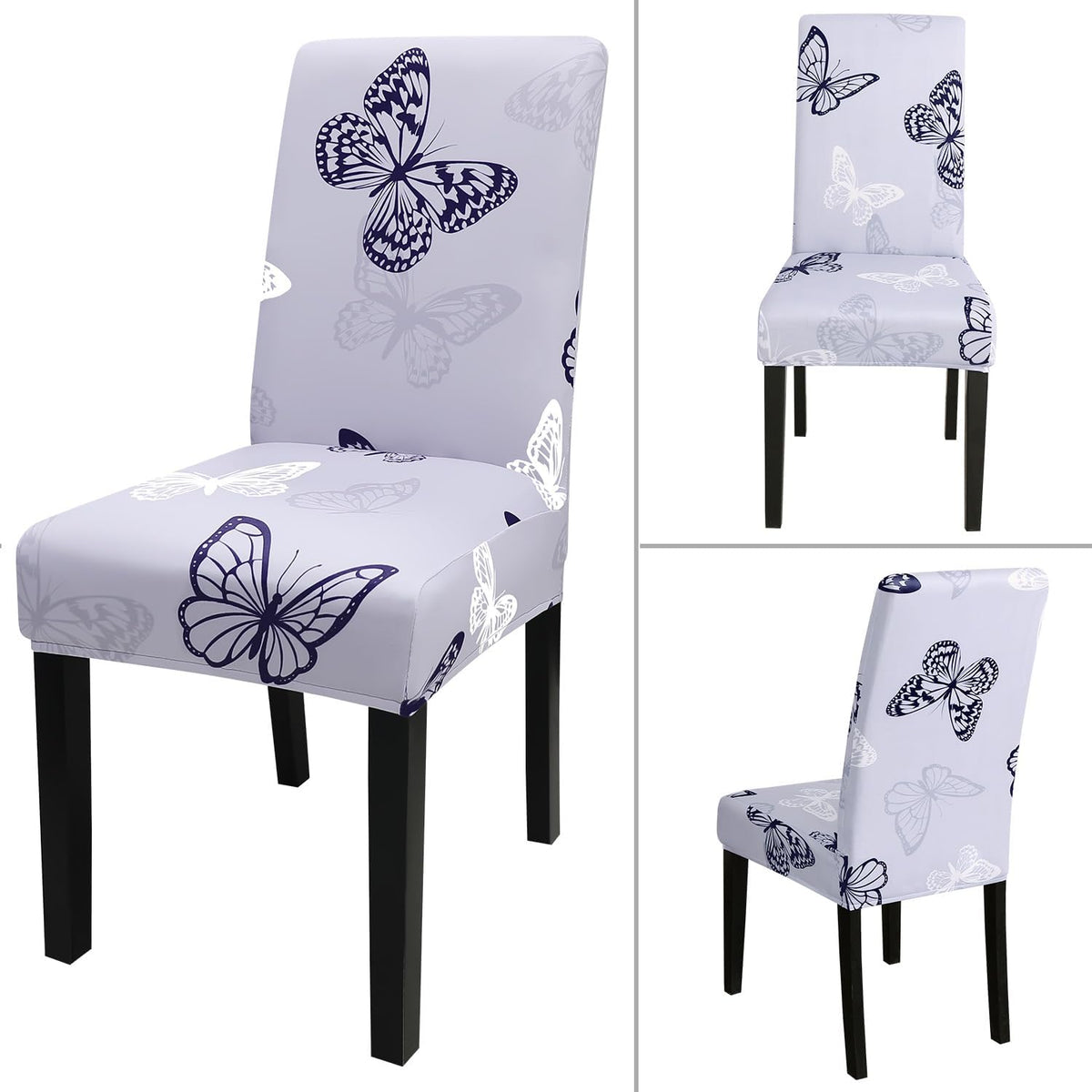 JQinHome Pattern Chair Covers for Dining Room Set of 4, High Stretch Removable Washable Parsons Chair Slipcover for Home Party Hotel Wedding Ceremony (Grey Butterfly,4PCS)