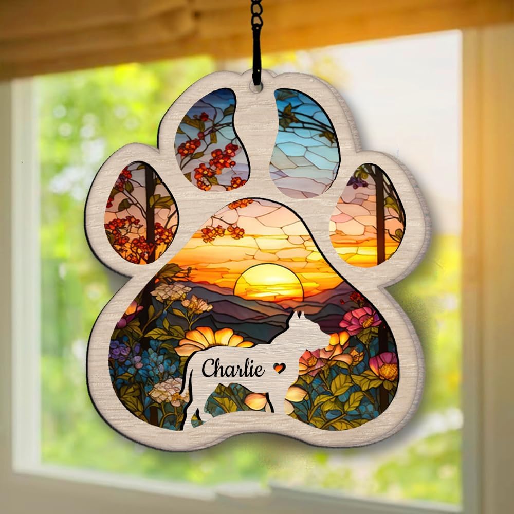 IZI POD Personalized Pit Bull Suncatcher Dog Memorial Gifts, Custom Pit Bull Ornament Christmas Tree, Pet Remembrance Gift, Loss of Dog Sympathy Gift, Pets Memorial Ornament, Pet Loss Suncatcher