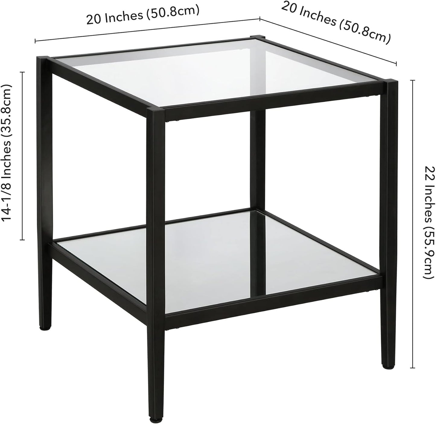 Henn&Hart 20" Wide Square Side Table with Mirror Shelf in Blackened Bronze, Table for Living Room, Bedroom