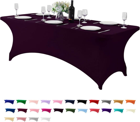 Spandex Table Cover for 8FT or 4ft or 6ft Table Universal Fitted Stretch Tablecloth for Party, Banquet, Wedding and Events-Eggplant