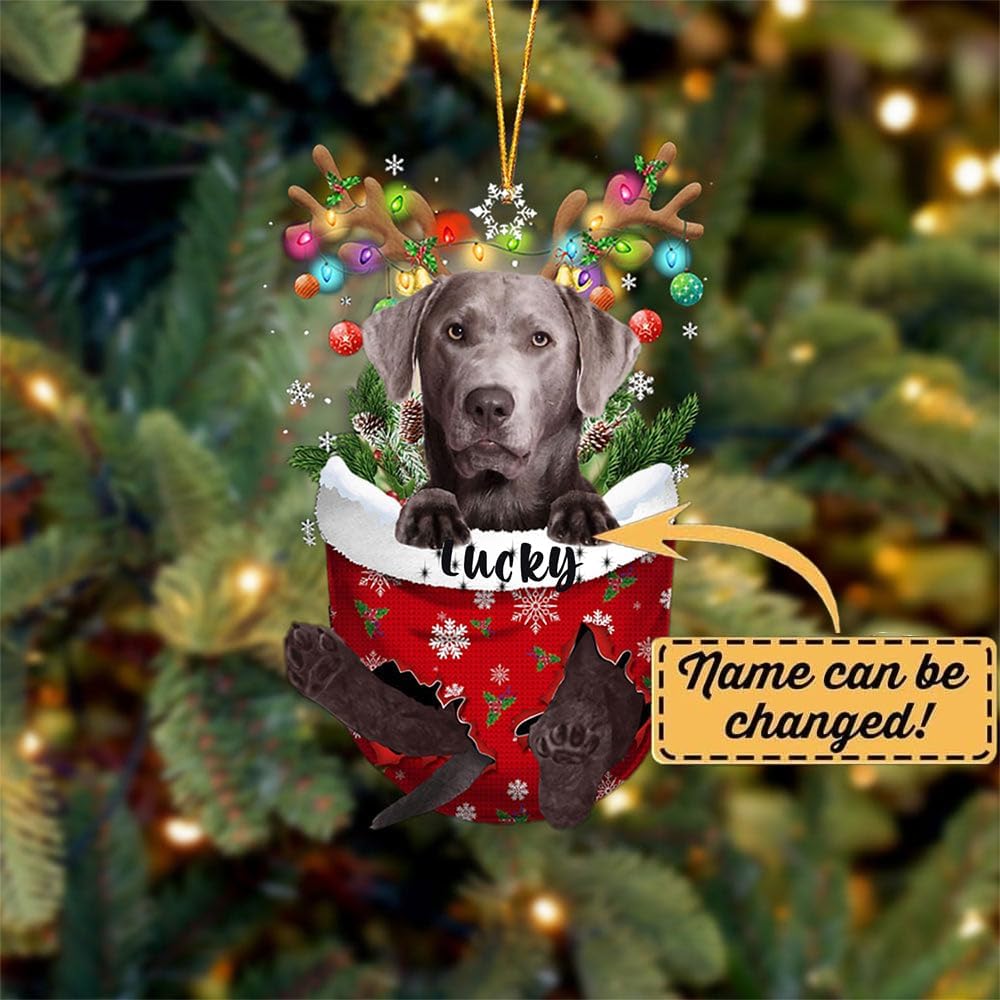 Silver Labrador Dog Christmas Ornament, Silver Labrador in Snow Pocket Christmas Tree Ornament, Dog Lovers Gift Idea Xmas Decor, Christmas Decorations for Tree, Christmas Ornament Gift for Dog Lovers