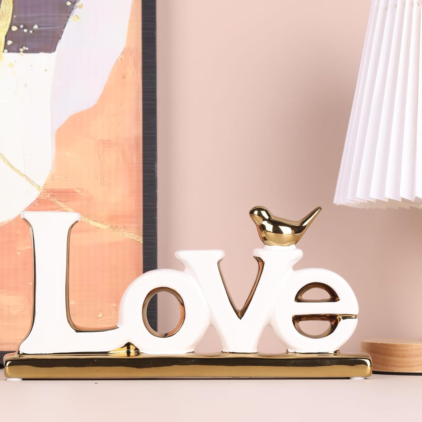 Love Sign Decoration,White and Gold Love Signs for Home Decor Statue,Modern Bird Sculpture Personalized Love Decor,Gold Style Figurine Decorative Ornaments for Living Room,Bedroom,Desktop,Cabinets
