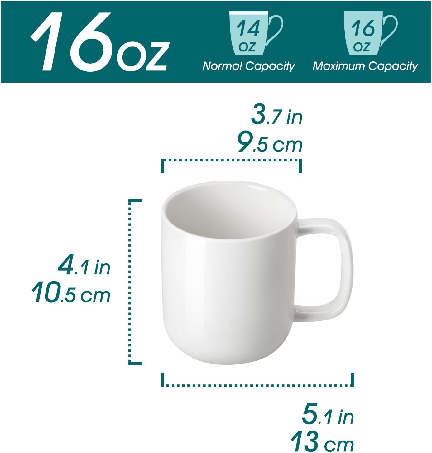 vancasso Porcelain Coffee Mugs Set, 16 oz Ceramic Coffee Cups for Americano Hot Tea Iced Coffee Cold Brew Cocoa Milk Mugs Set of 6, Dishwasher & Microwave Safe, White