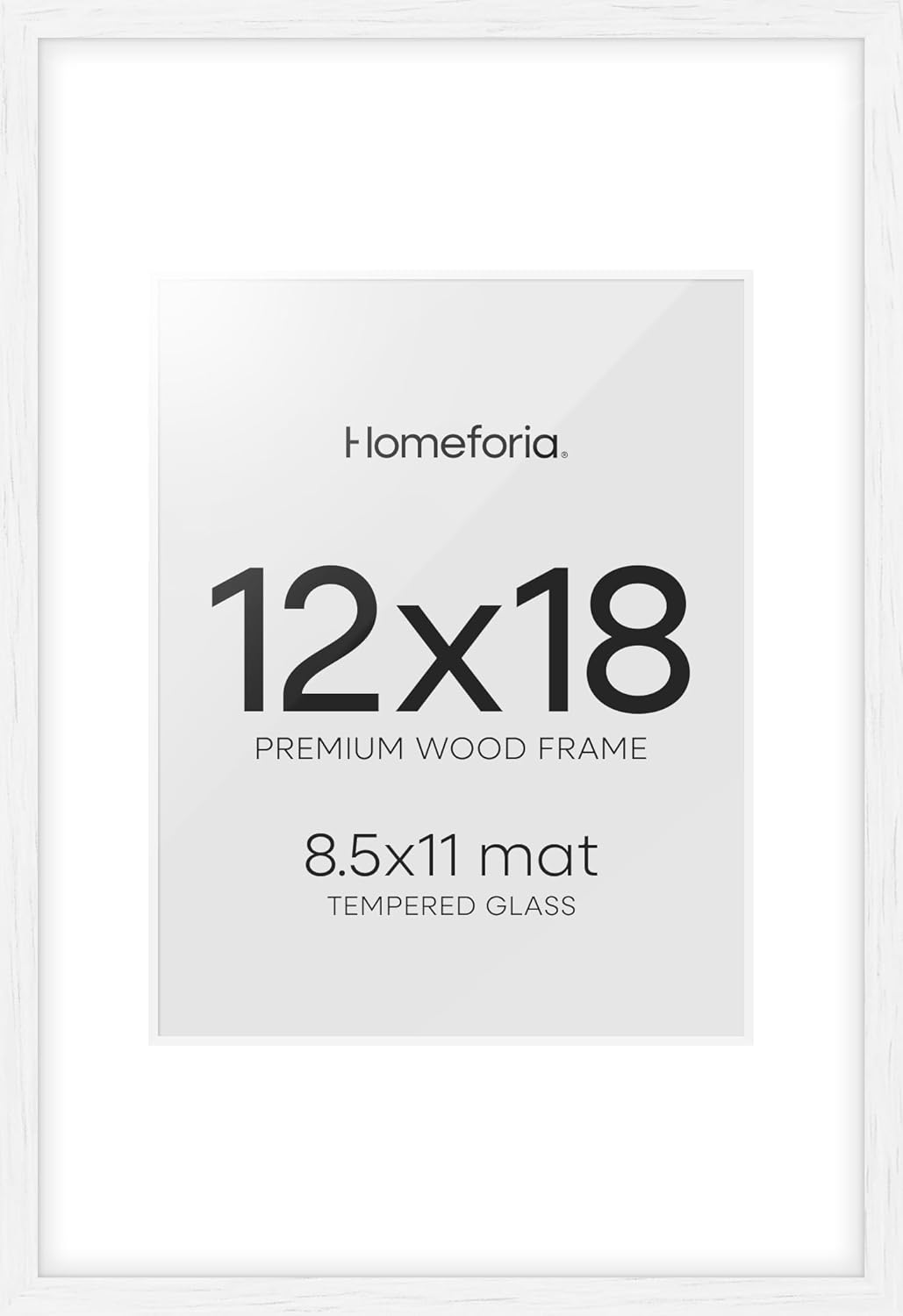 Homeforia 12x18 Frame White Wood, High End Oak 12x18 Poster Frame White with Mat 8.5x11 Print, 12 x 18 Wooden Picture Frames Matted to 8.5 by 11 Photo, 18x12 Frames, Tempered Glass, Wall Kit, Set of 1