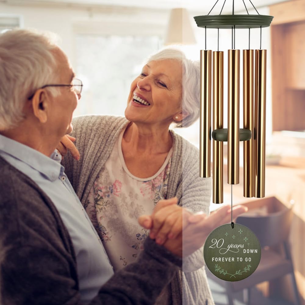 ASTARIN Personalized 20th 50th Anniversary Wind Chime, Happy Anniversary Wedding Valentine's Day Gift for Wife Husband Men Women Sister, Golden Keepsake Decorations for Parents Couples