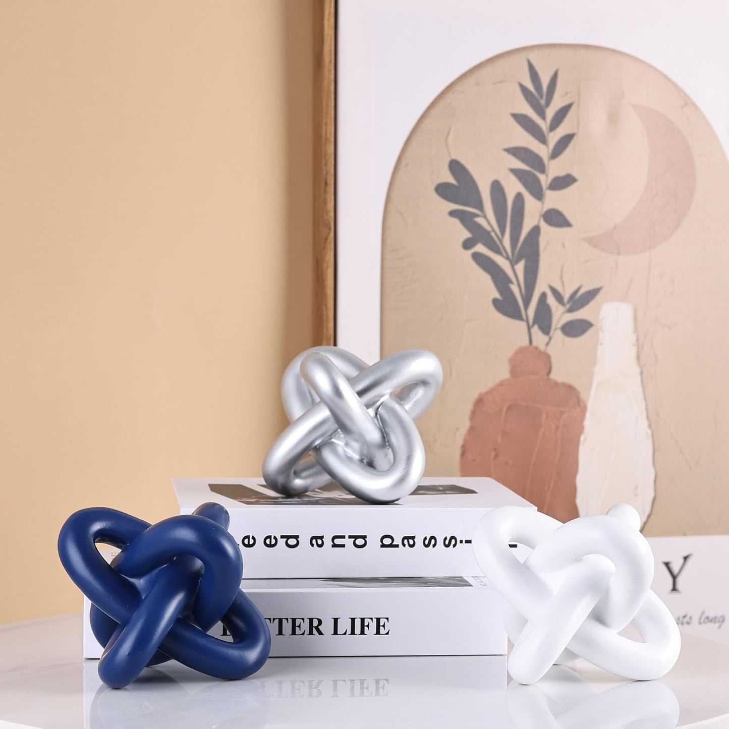 XMGZQ Blue Knot Decor for Coffee Table Book,Chain Link Decor for Bookshelf Entry Table TV Stand,Navy Knot Sculpture for Home Living Room,Object Decoracions para sala,adornos para sala Modernos