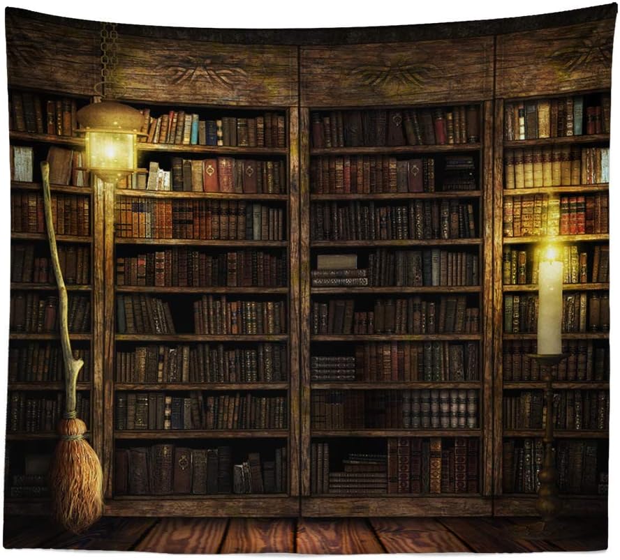 Vintage Bookshelf Tapestry Wall Hanging - Study Room Picture Art Tapestry Retro Bookshelf Wall Art Library Bohemian Hippie Large Wall Tapestries for Bedroom College Dorm Decor (Book, 59L51W)